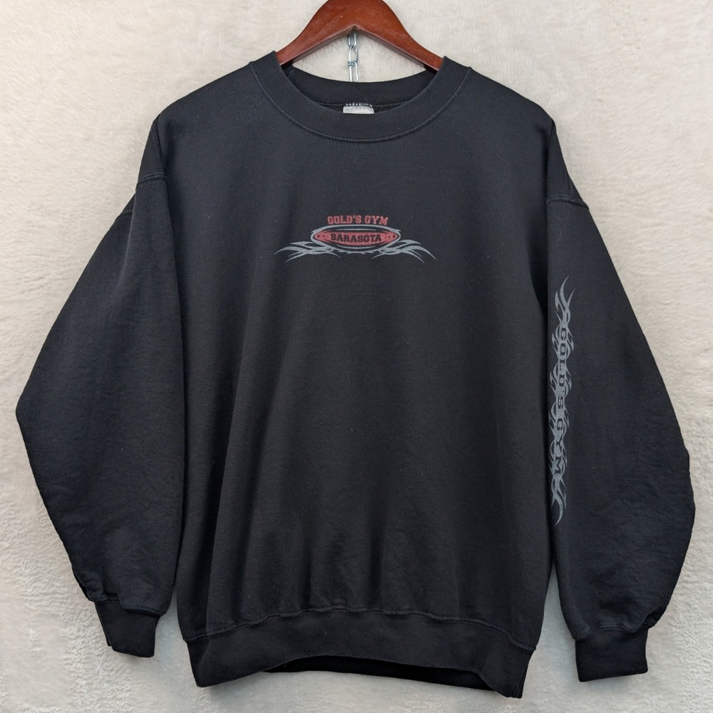VTG Gildan Gold's Gym Sweatshirt Men's L Black Tribal Sarasota Heavyweight 90s